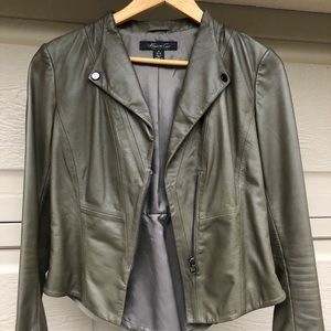 Kenneth Cole Peplum Leather Jacket in Khaki/Olive